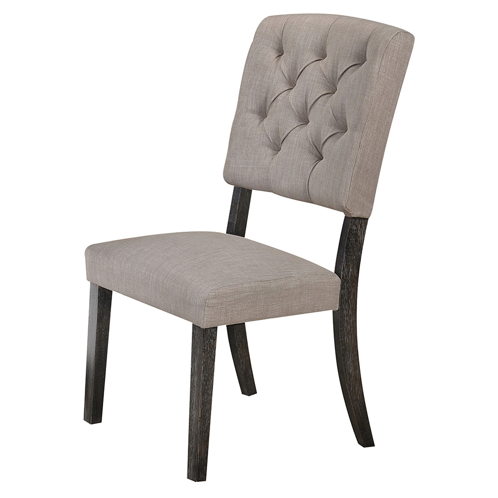 ACME Bernard Fabric Upholstered Dining Chair Set of 2, with Button Tufted Backrest, and Wood Legs, for Restaurant, Cafe, Tavern, Office, Living Room - Gray