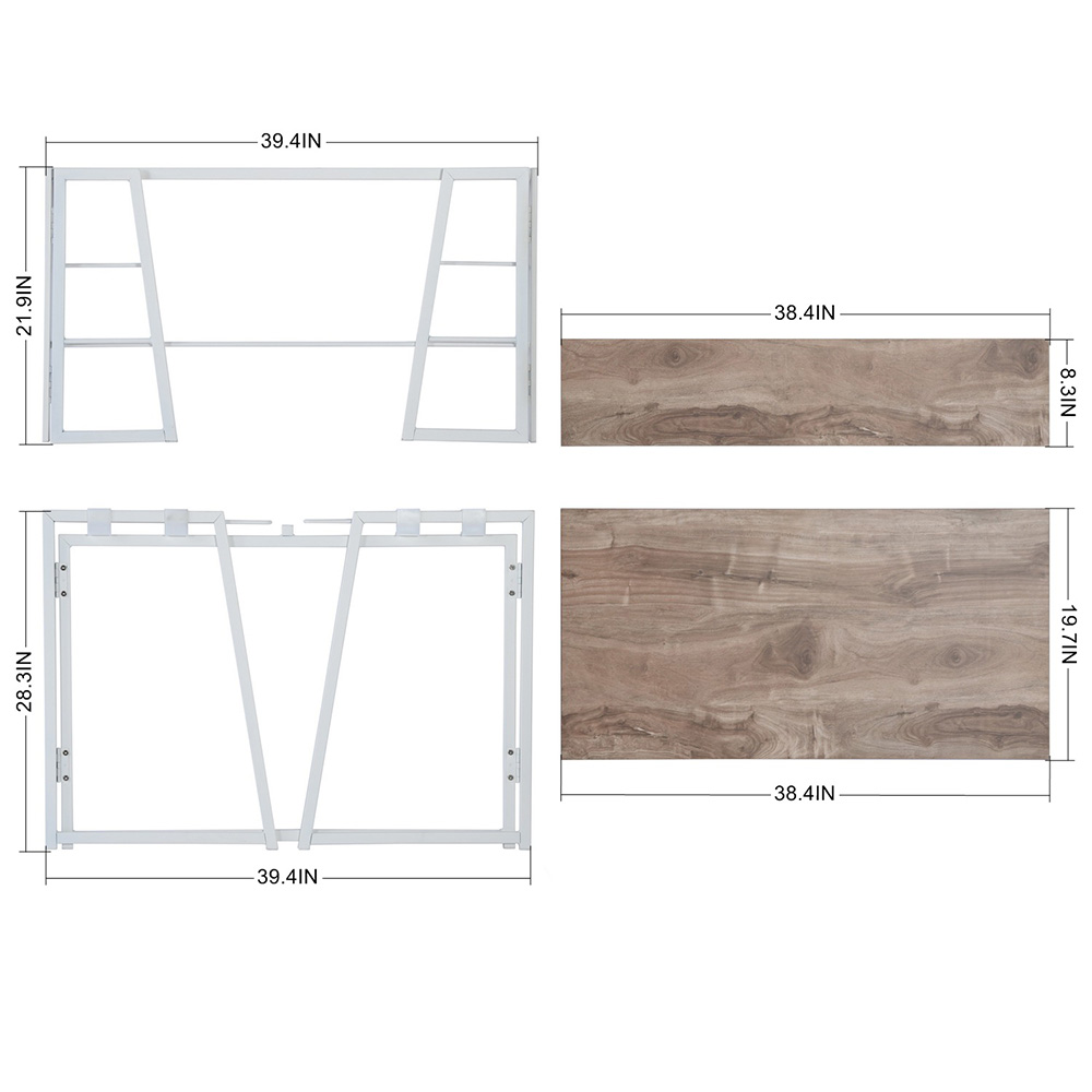 39.4" Home Office Folding Computer Desk with Bookshelves, Wooden Tabletop and Metal Frame, for Game Room, Office, Study Room - Oak