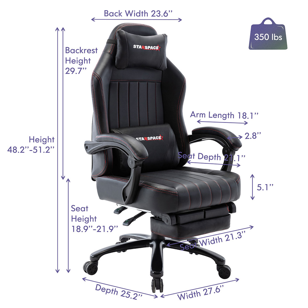 Home Office PU Leather Adjustable Massage Gaming Chair with Ergonomic High Backrest, Footrest, and Lumbar Support - Gray