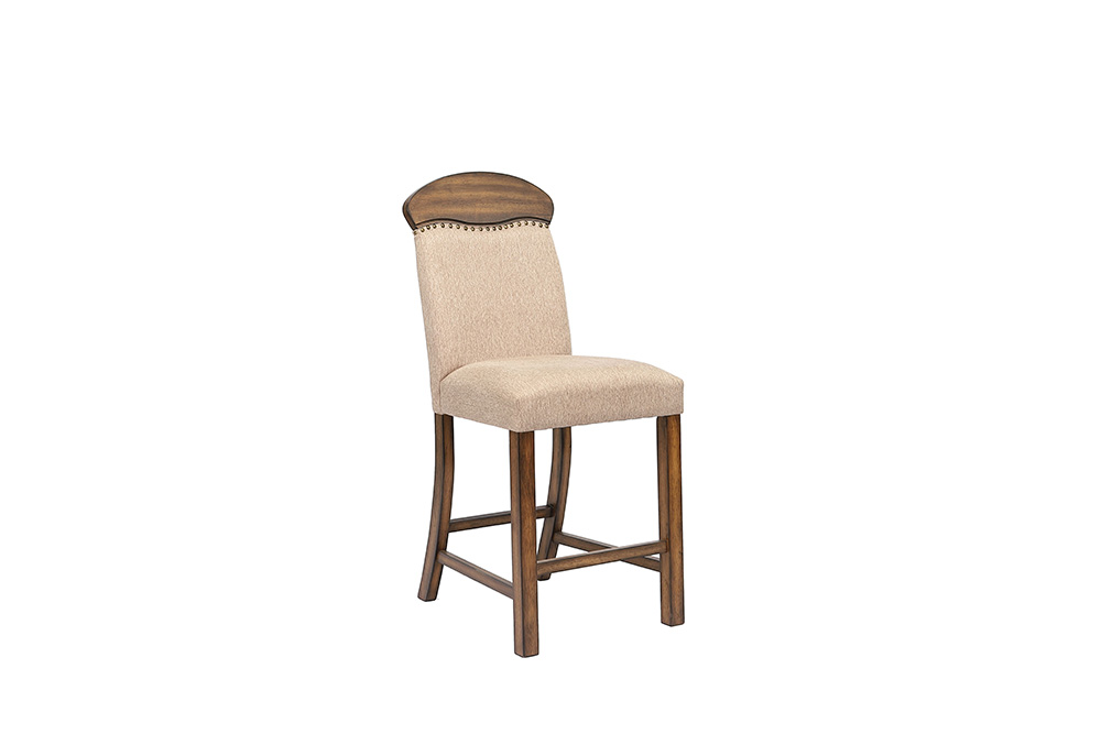 ACME Maurice Linen Upholstered Counter Height Dining Chair Set of 2, with High Backrest, and Wood Legs, for Restaurant, Cafe, Tavern, Office, Living Room - Oak