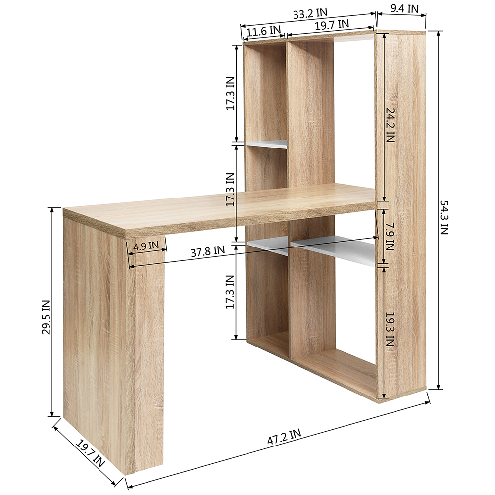 Home Office L-Shaped Computer Desk with Storage Shelves and Wooden Frame, for Game Room, Office, Study Room - Oak