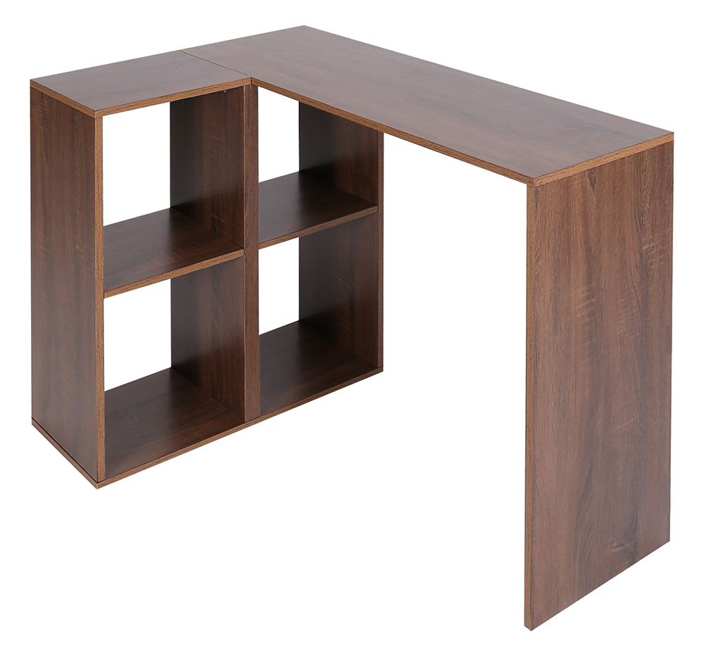 Home Office Reversible L-Shaped Computer Desk with Storage Shelves and Wooden Frame, for Game Room, Office, Study Room - Walnut