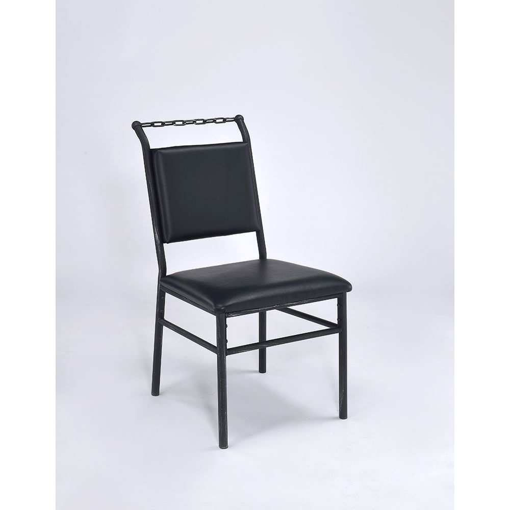 ACME Jodie PU Upholstered Dining Chair, with Chain Backrest, and Metal Legs, for Restaurant, Cafe, Tavern, Office, Living Room - Black