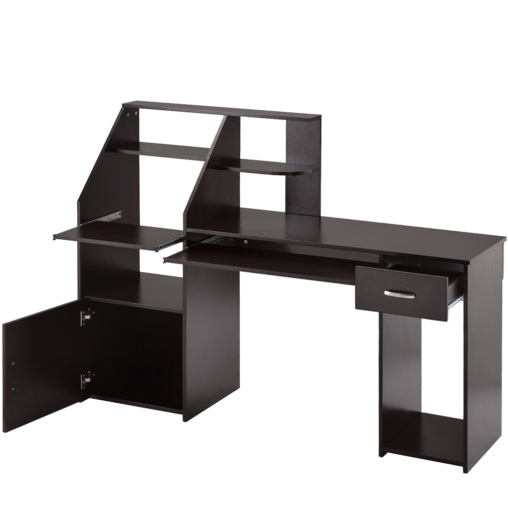 Home Office Computer Desk with Storage Cabinet and Pull-Out Keyboard Tray, for Game Room, Office, Study Room - Espresso