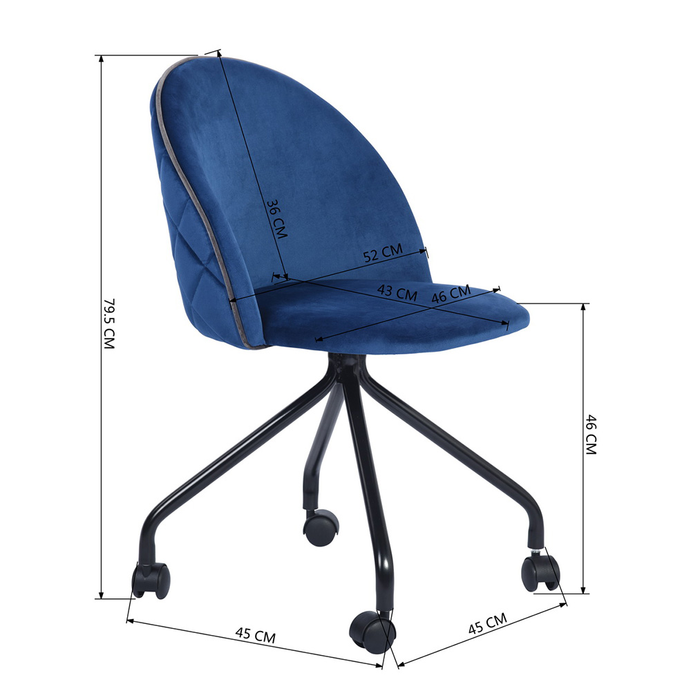 Modern Leisure Velvet Upholstered Swivel Chair Height Adjustable with Curved Backrest and Casters for Living Room, Bedroom, Dining Room, Office - Navy
