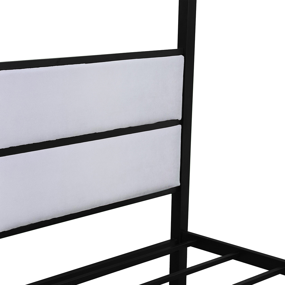 Queen-Size Metal Canopy Upholstered Bed Frame with 4 Pillars and Steel Slats Support, No Box Spring Needed (Only Frame) - Black