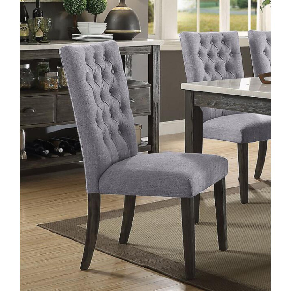 ACME Merel Fabric Upholstered Dining Chair Set of 2, with Button Tufted Backrest, and Wood Legs, for Restaurant, Cafe, Tavern, Office, Living Room - Gray