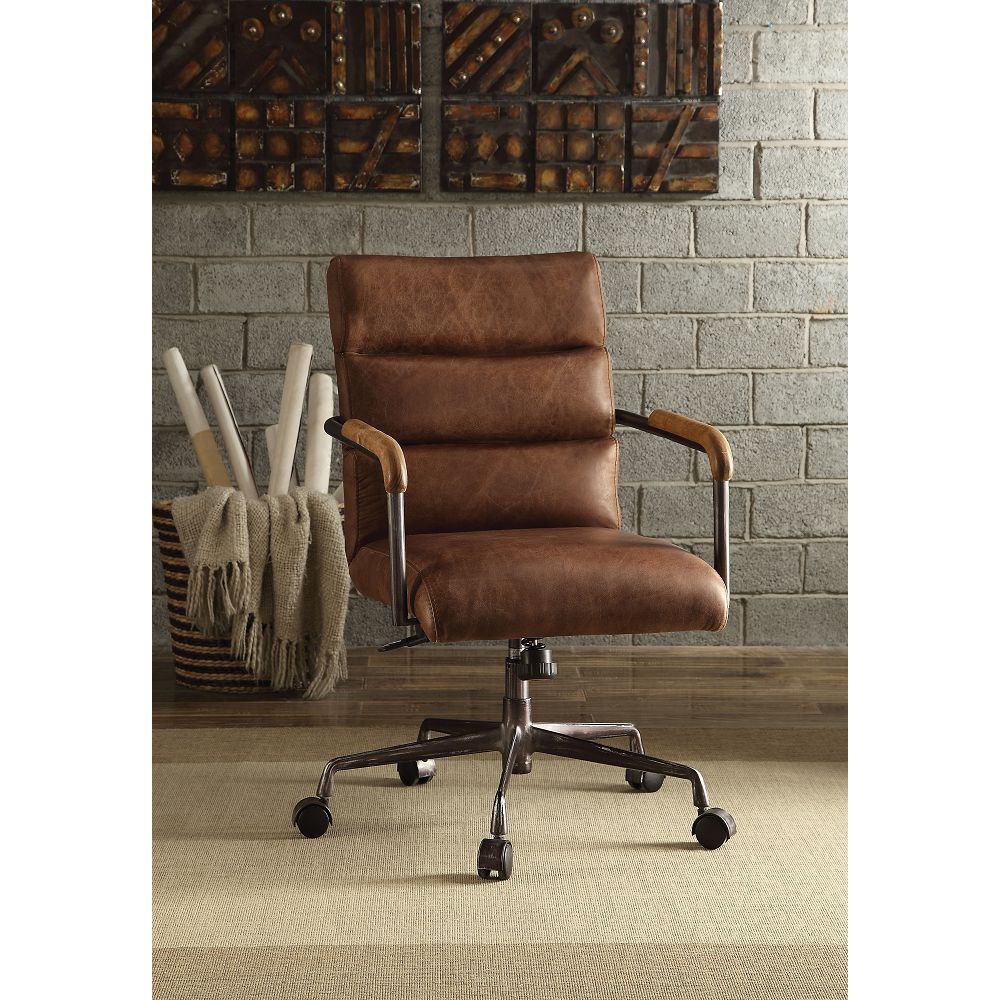 ACME Harith Modern Leisure Leather Swivel Chair Height Adjustable with Backrest and Casters for Living Room, Bedroom, Dining Room, Office - Brown