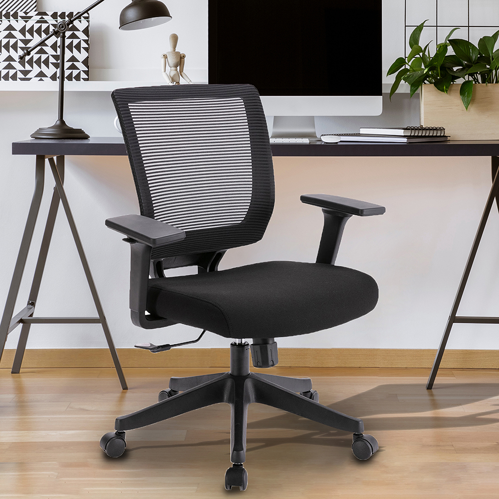 Home Office Mesh Adjustable Rotatable Chair with Ergonomic Backrest and Lumbar Support - Black