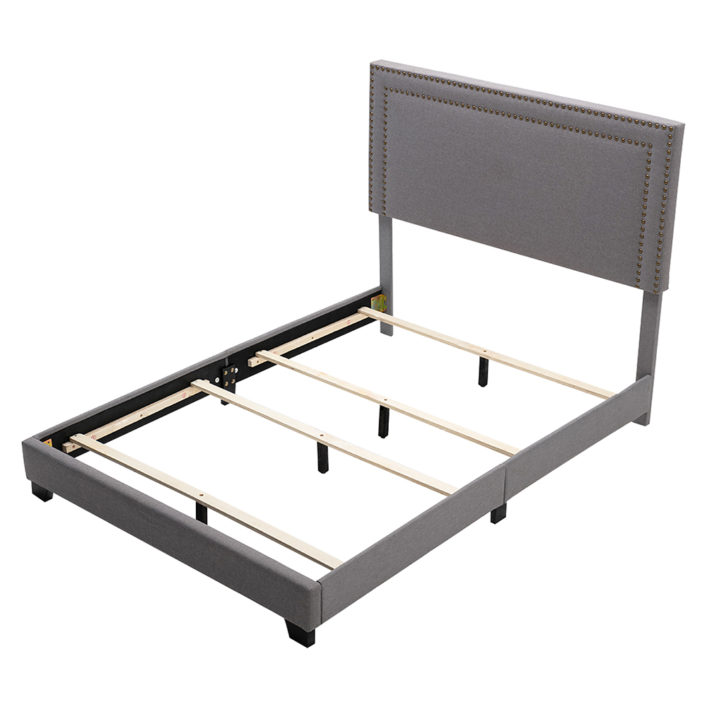 Full-Size Upholstered Platform Bed Frame with Height-Adjustable Headboard and Wooden Slats Support, Box Spring Needed (Only Frame) - Gray