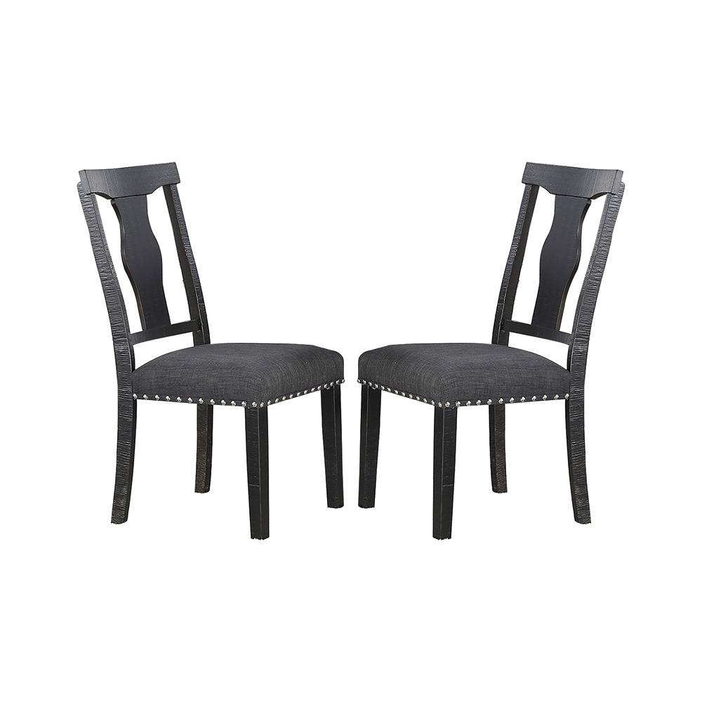 Fabric Upholstered Dining Chair Set of 2, with Nailhead Trim, and Wooden Legs, for Restaurant, Cafe, Tavern, Office, Living Room - Black
