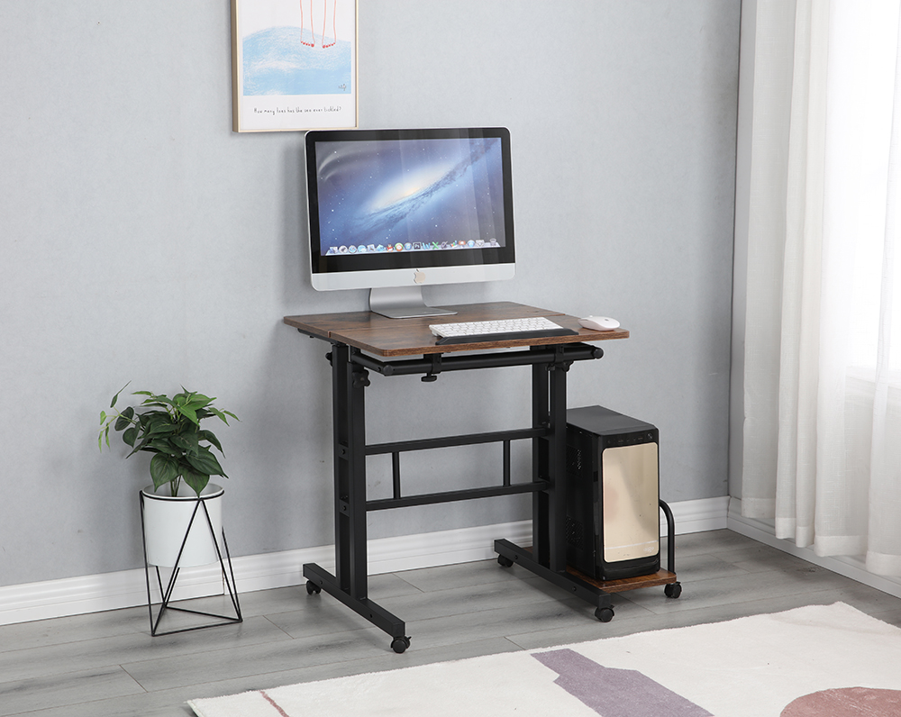 Home Office Computer Desk with Wooden Tabletop and Metal Frame, for Game Room, Office, Study Room - Brown