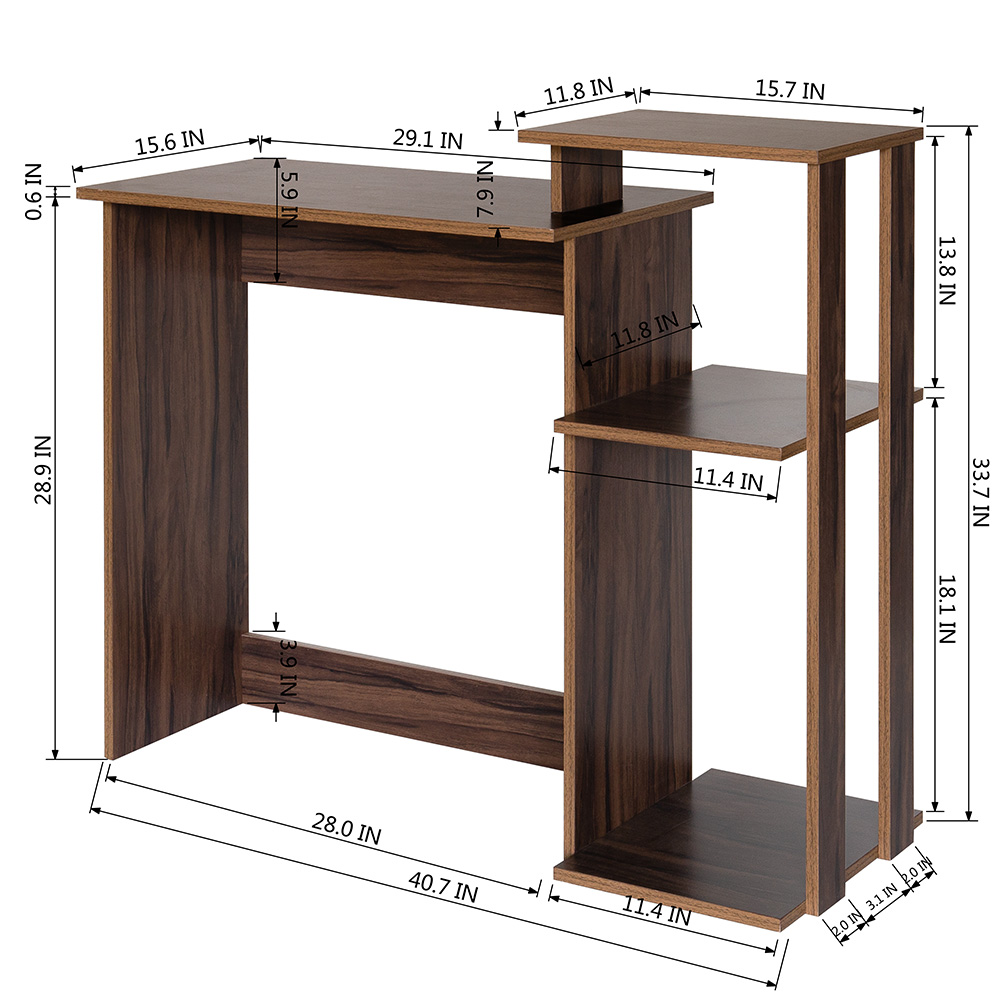 Home Office Computer Desk with Storage Shelves and Wooden Frame, for Game Room, Office, Study Room - Brown