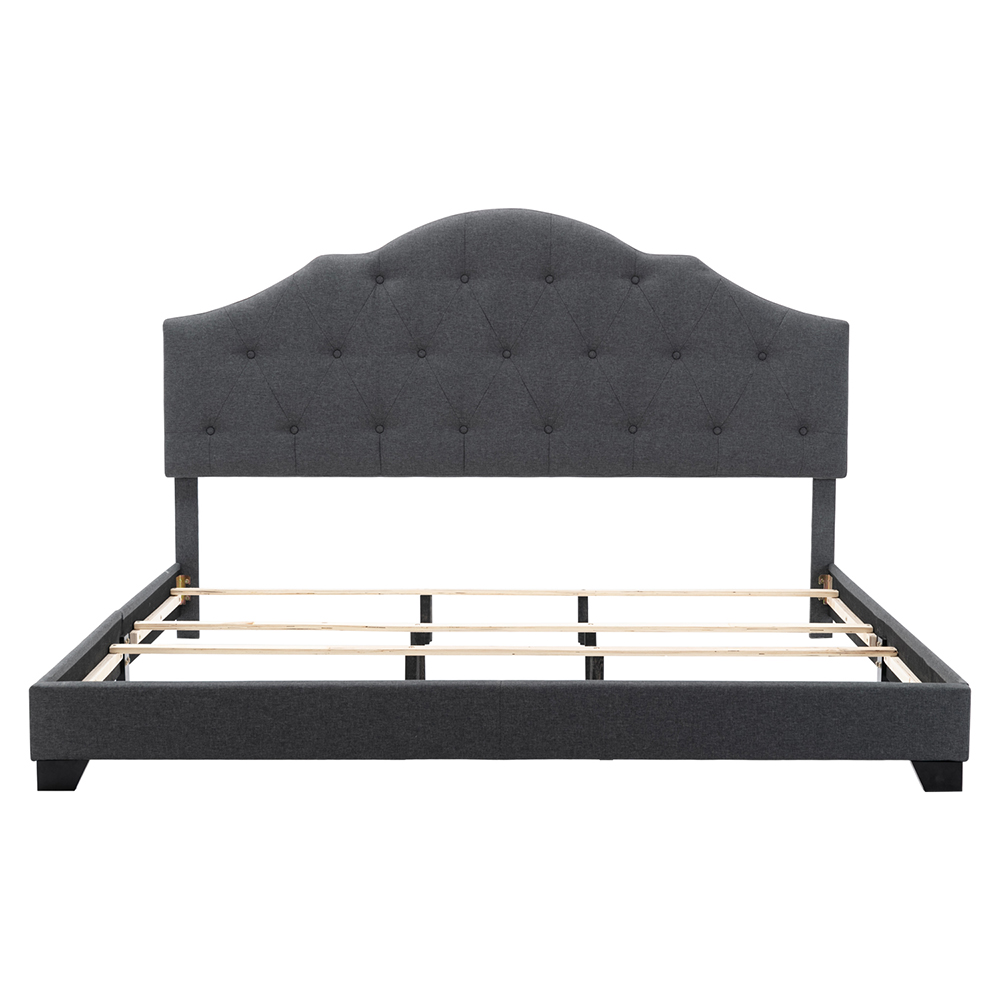 KingSize Upholstered Platform Bed Frame with Headboard Gray
