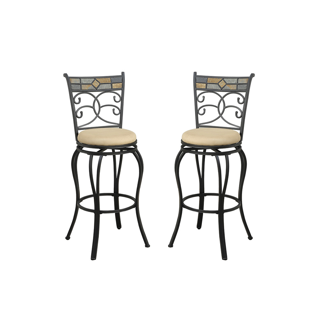 Faux Suede Upholstered Swivel Bar Stool Set of 2, with Curved Backrest, and Metal Frame, for Restaurant, Cafe, Tavern, Office, Living Room - Black