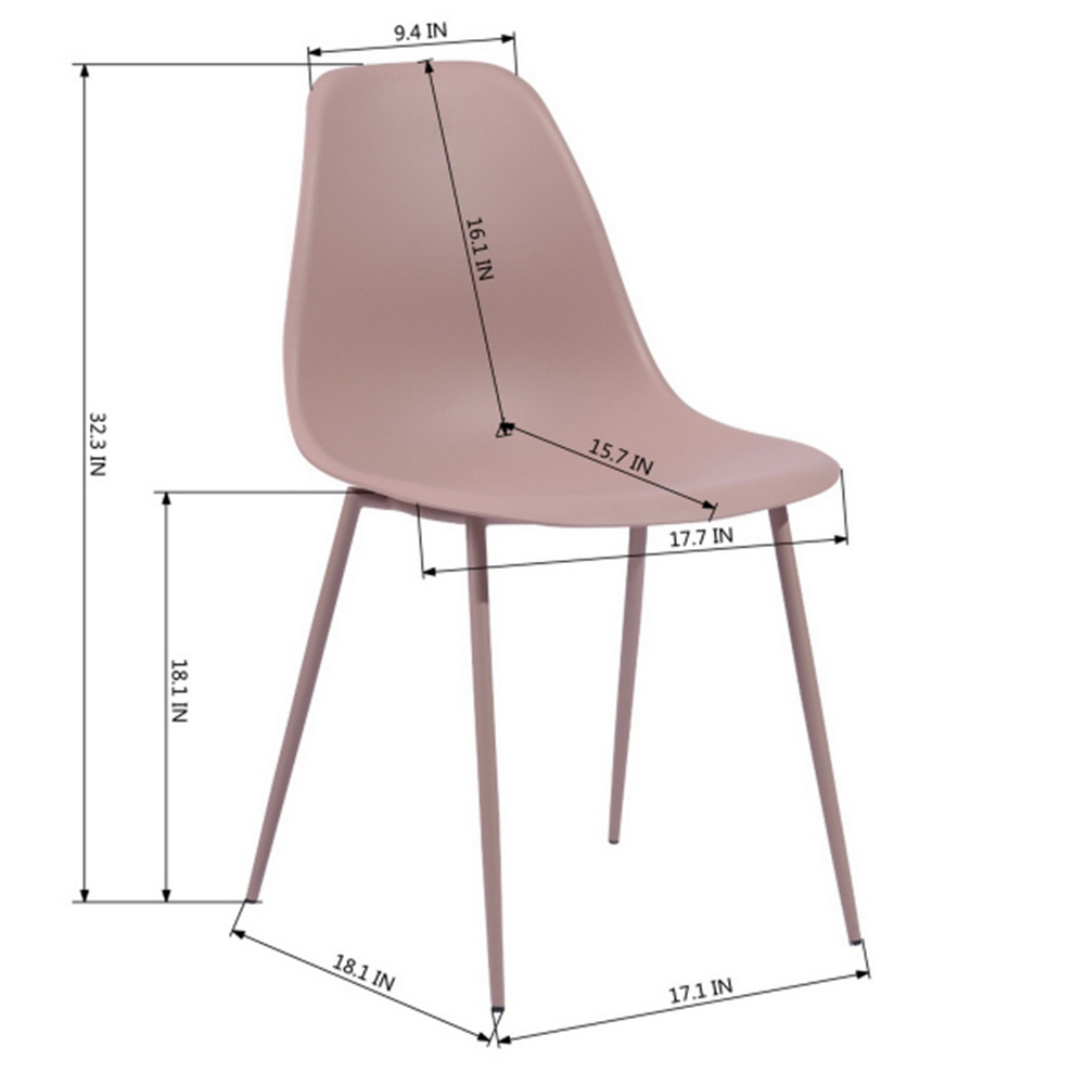 Plastic Upholstered Dining Chair Set of 4, with Curved Backrest, and Metal Legs, for Restaurant, Cafe, Tavern, Office, Living Room - Pink