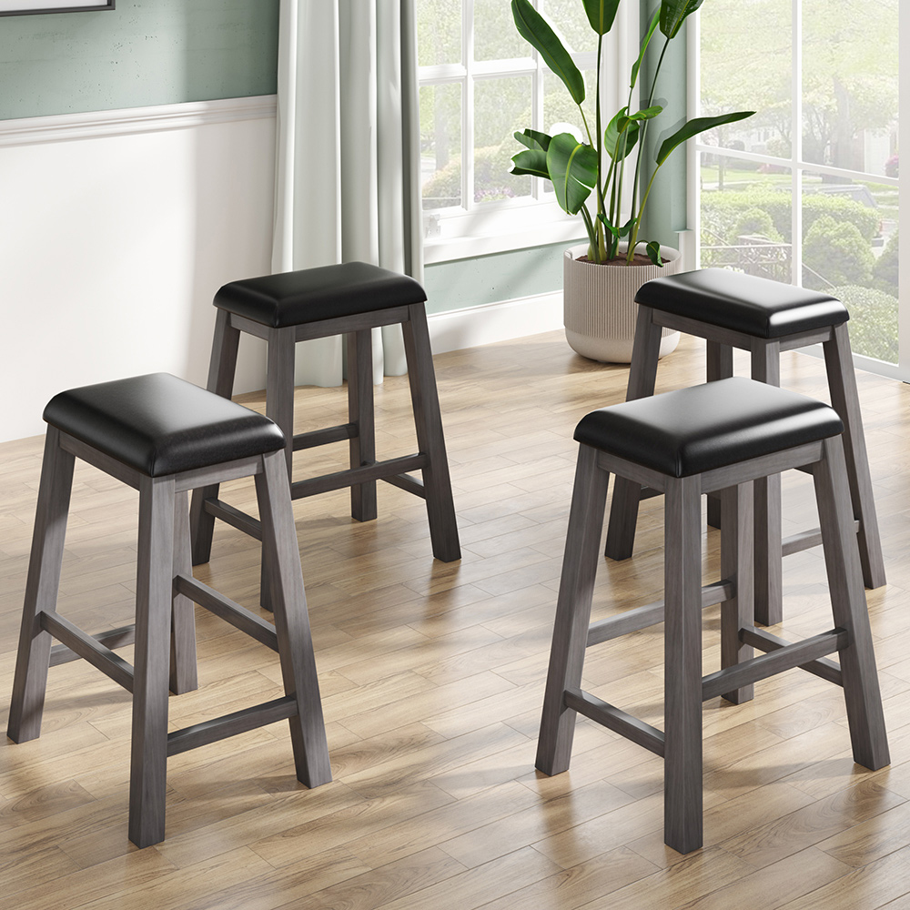 TOPMAX 4 Pieces Counter Height Upholstered Dining Stool Set, for Small Apartment, Studio, Kitchen - Gray