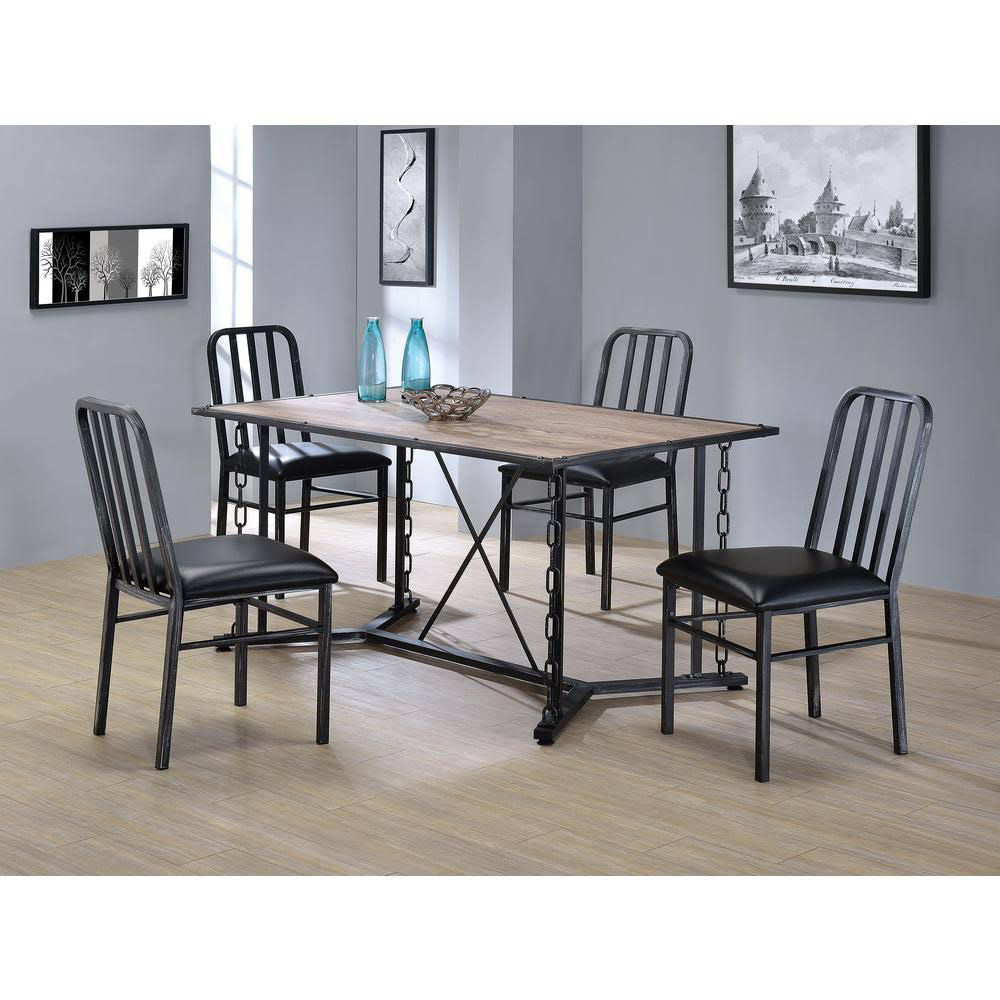 ACME Jodie PU Upholstered Dining Chair Set of 2, with Slatted Backrest, and Metal Legs, for Restaurant, Cafe, Tavern, Office, Living Room - Black