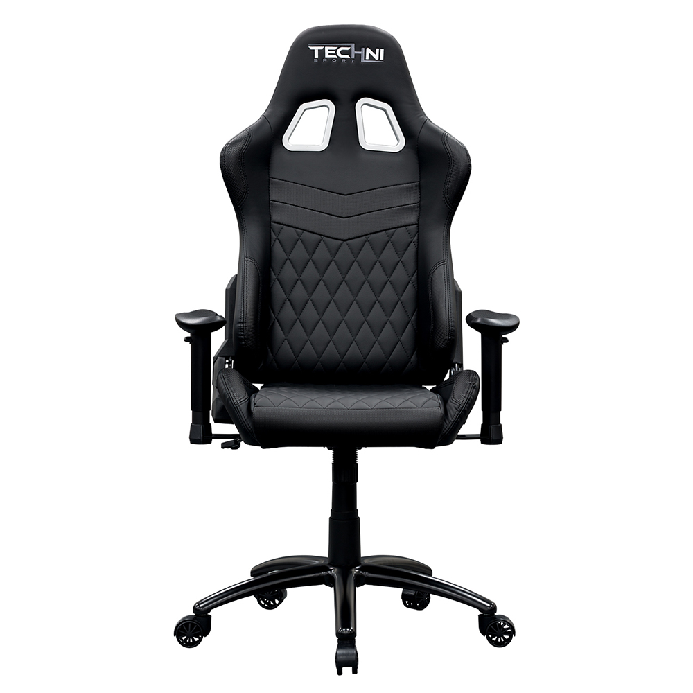 Techni Home Office PU Leather Adjustable Rotatable Gaming Chair with Ergonomic High Backrest and Lumbar Support - Black