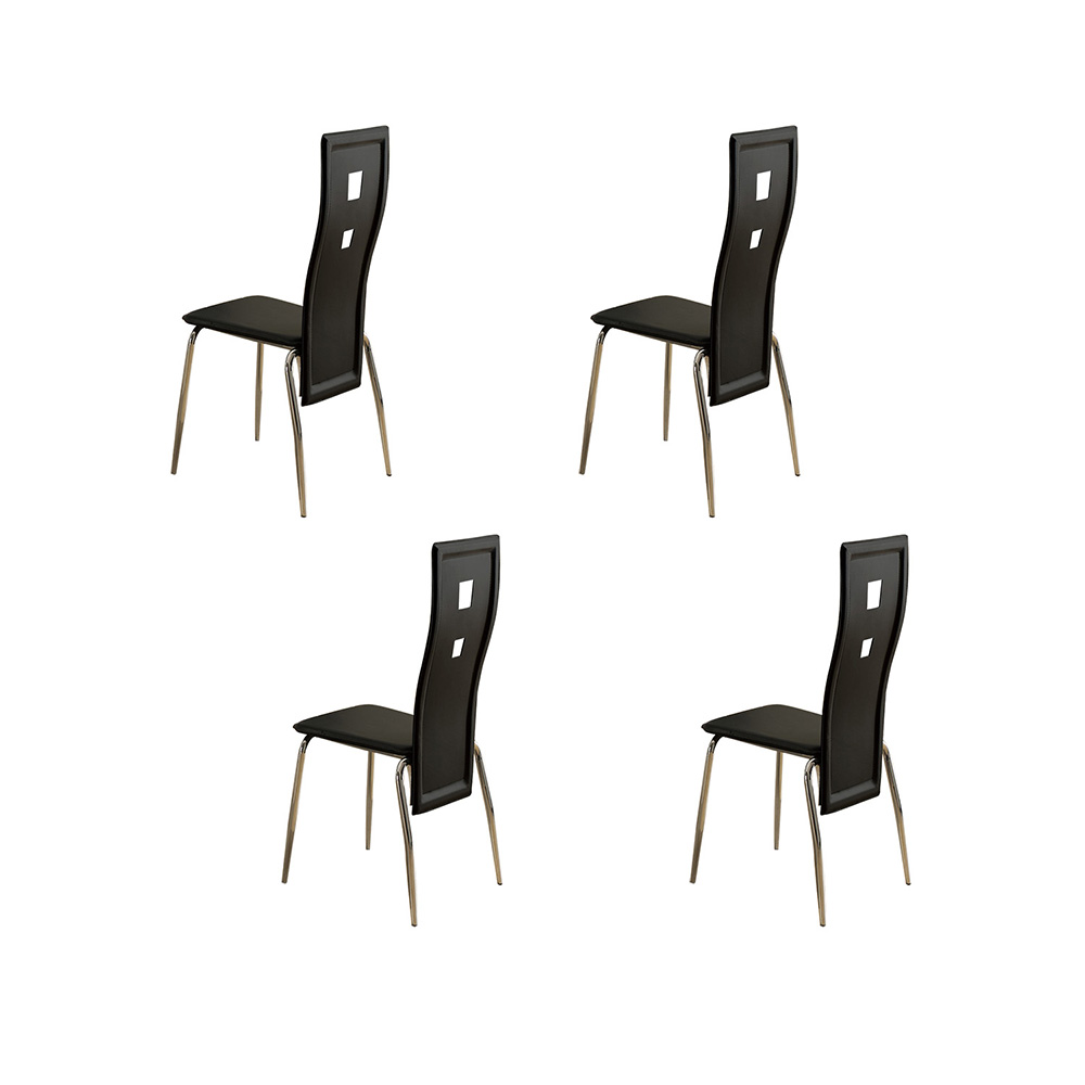 Faux Leather Dining Chair Set of 4, with Key Hole Backrest, and Metal Frame, for Restaurant, Cafe, Tavern, Office, Living Room - Black