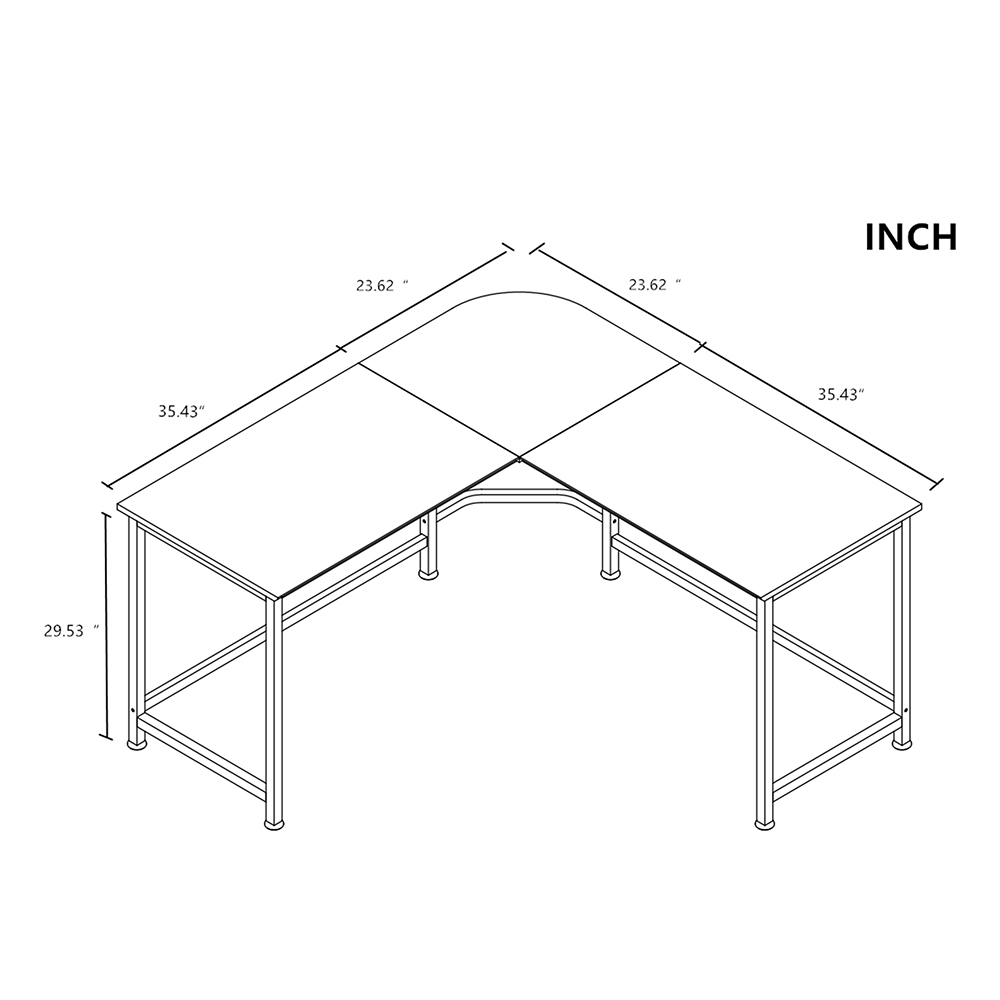 Home Office 59" L-Shaped Computer Desk with MDF Tabletop and Metal Frame, for Game Room, Office, Study Room - Black