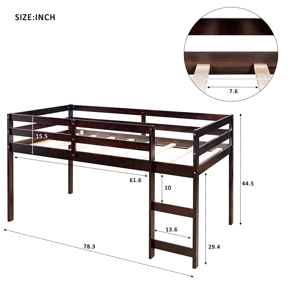 Twin-Size Loft Bed Frame with Movable Desk, Storage Cabinet, Ladder, and Wooden Slats Support, for Kids, Teens, Boys, Girls (Frame Only) - Espresso