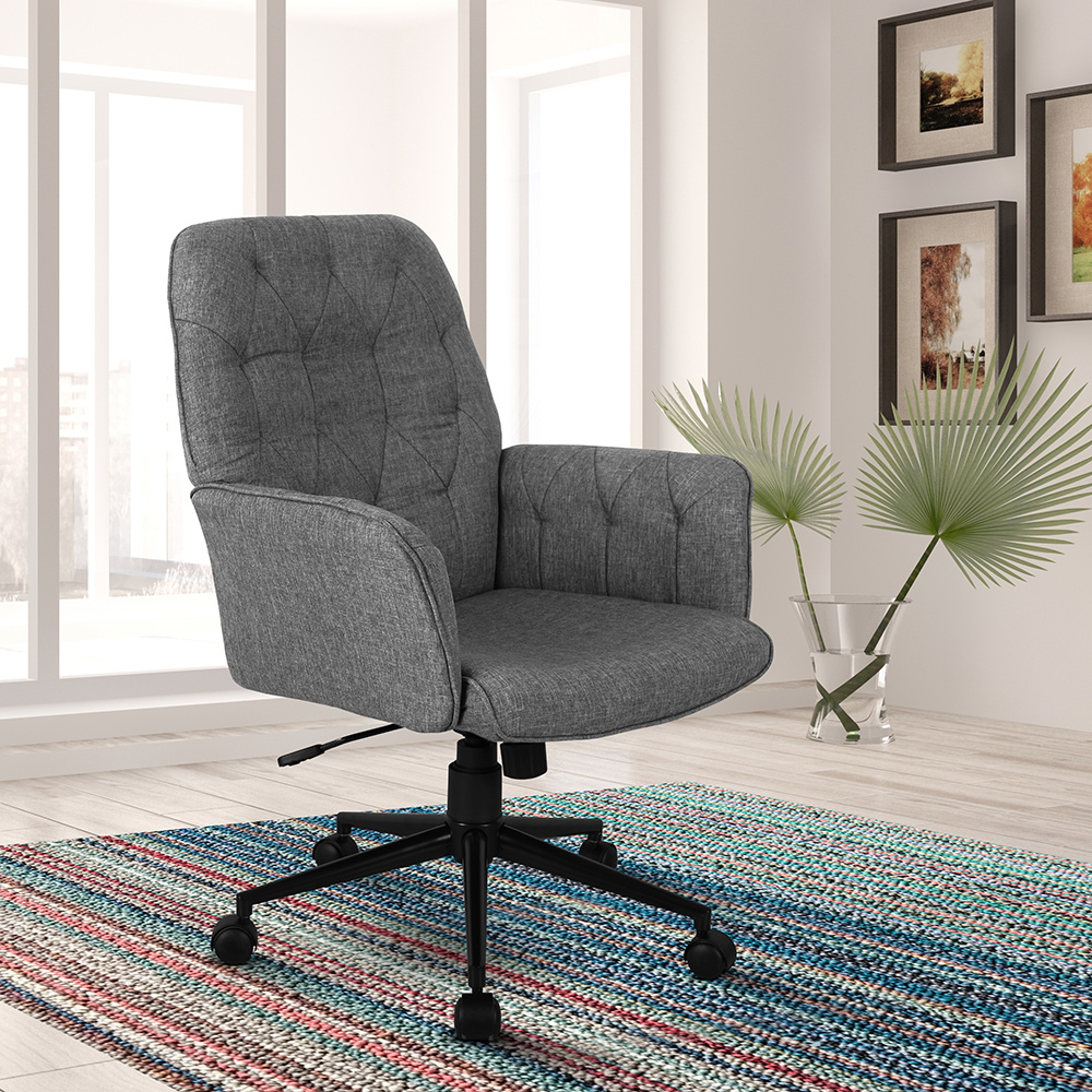Techni Home Office Tufted Upholstered Adjustable Rotatable Chair With Ergonomic Backrest And Casters - Gray 6 Techni Home Office Tufted Upholstered Adjustable Rotatable Chair with Ergonomic Backrest and Casters - Gray