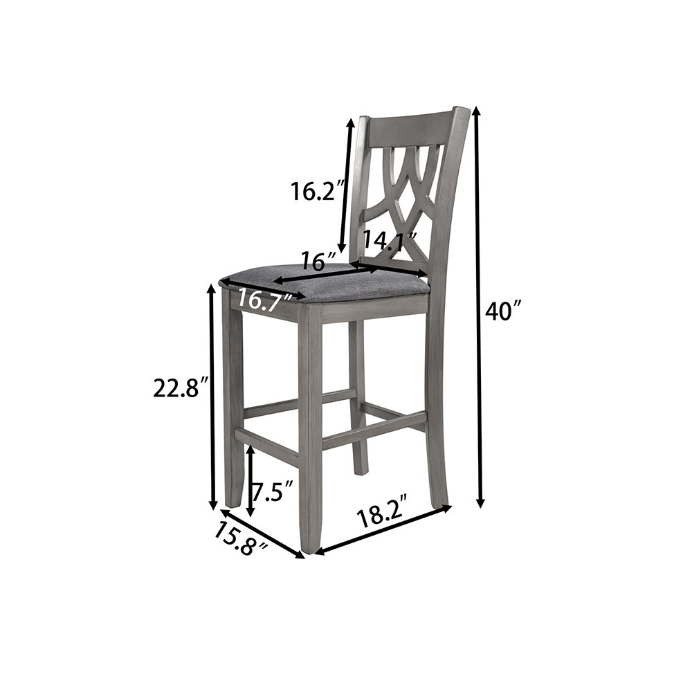 TOPMAX Upholstered Counter Height Dining Chair Set of 2, with Cross Back, and Wooden Frame, for Restaurant, Cafe, Tavern, Office, Living Room - Gray