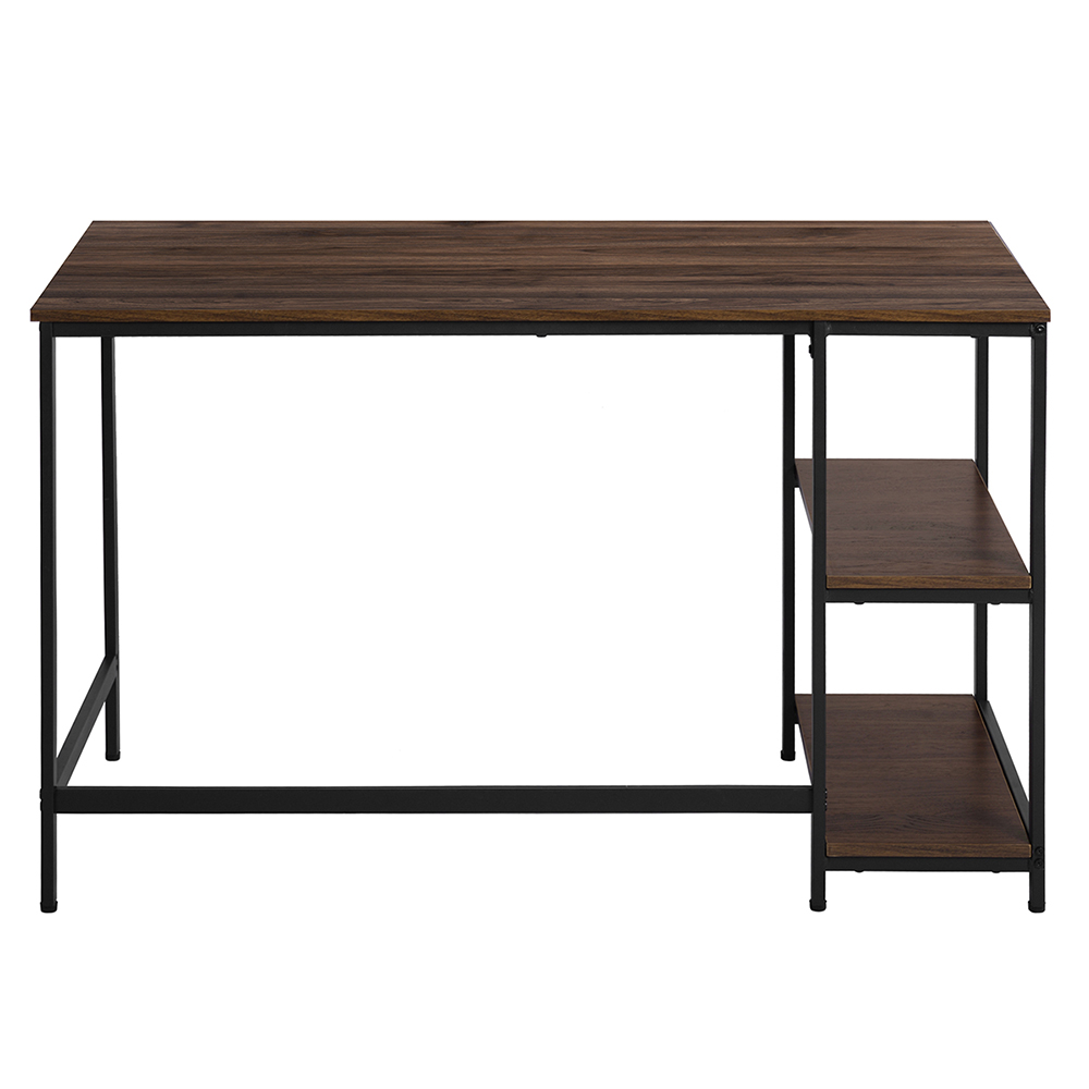 Home Office 47" Computer Desk with 2-Layer Storage Shelf, Wooden Tabletop and Metal Frame, for Game Room, Office, Study Room - Walnut