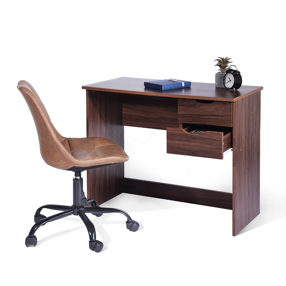 Home Office Computer Desk with 2 Side Drawers and Wooden Frame, for Game Room, Office, Study Room - Walnut