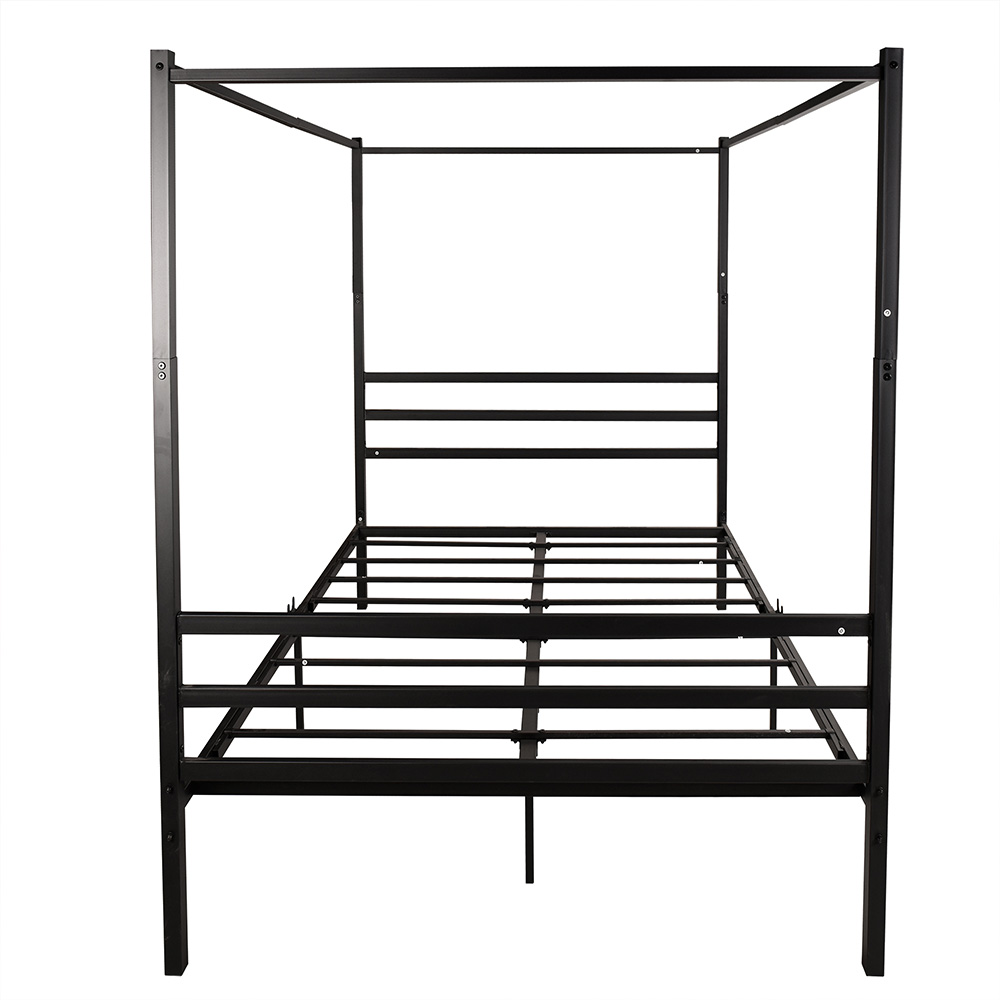 Queen-Size Canopy Platform Bed Frame with 4 Pillars and Metal Slats Support, No Box Spring Needed (Only Frame) - Black