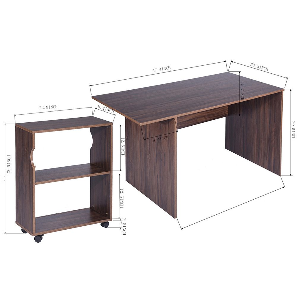 Home Office 47.4" L Computer Desk with Movable Bookcase and Wooden Frame, for Game Room, Office, Study Room - Walnut