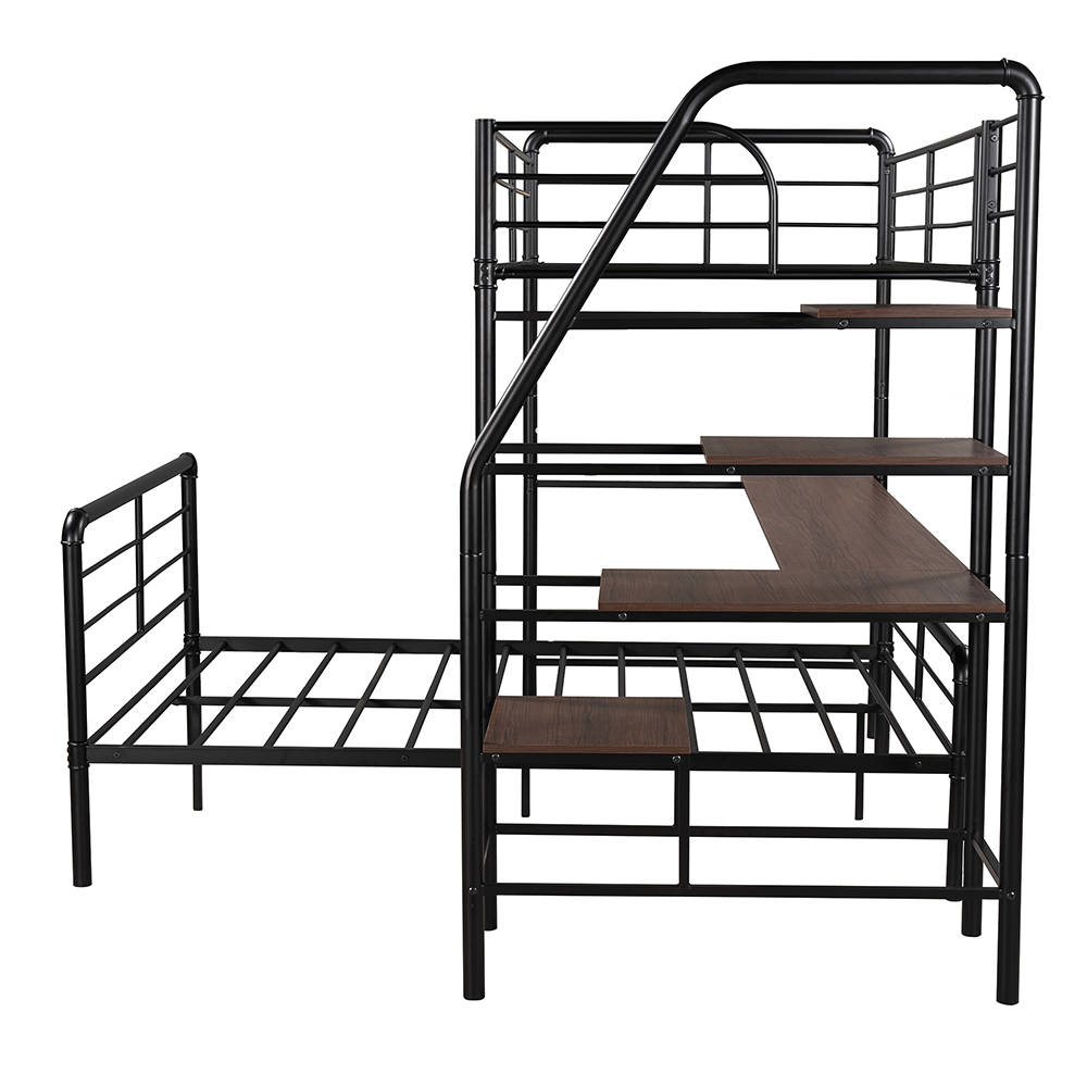 Twin-Over-Full Size Bunk Bed Frame with Ladder, Desk, and Metal Slats Support, No Spring Box Required (Frame Only) - Black