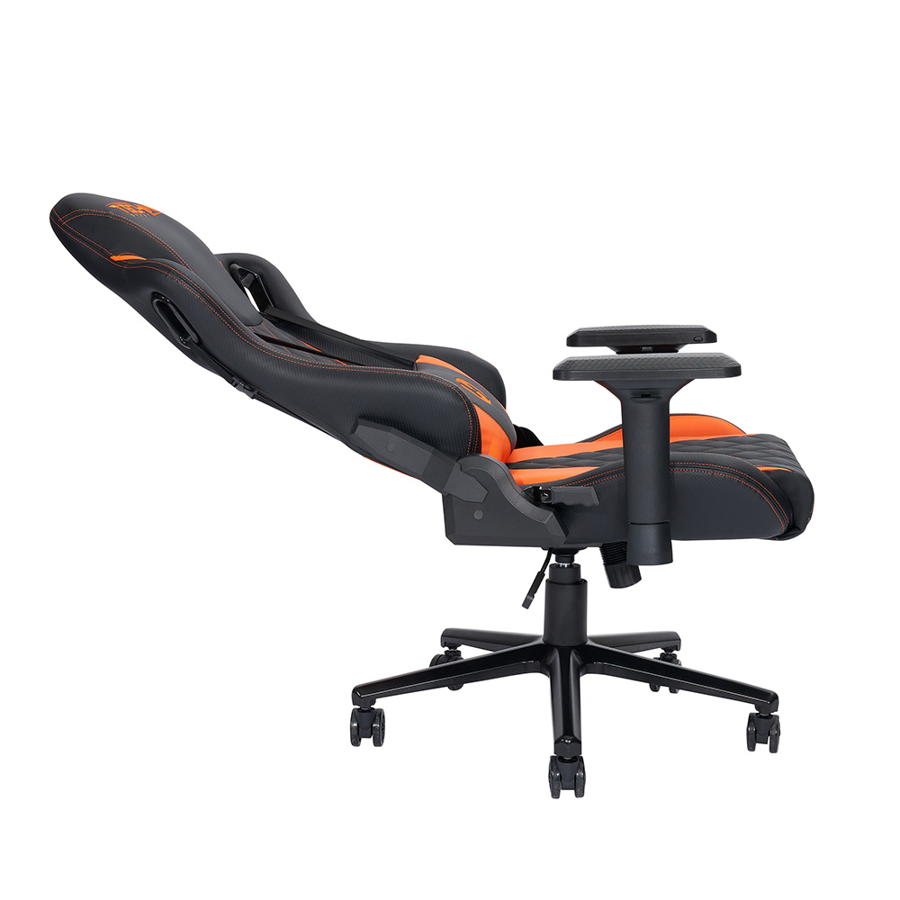 Techni Home Office PU Leather Adjustable Rotatable Gaming Chair with Ergonomic High Backrest and Lumbar Support - Orange + Black