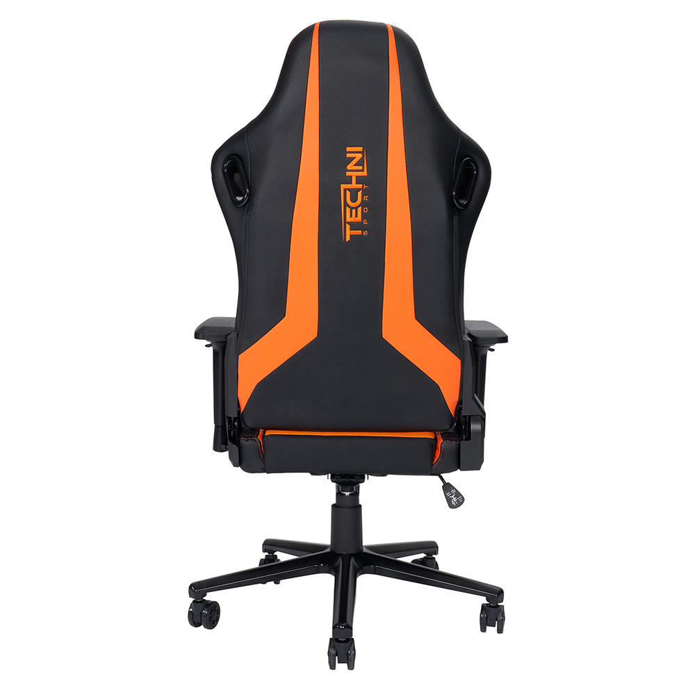 Techni Home Office PU Leather Adjustable Rotatable Gaming Chair with Ergonomic High Backrest and Lumbar Support - Orange + Black