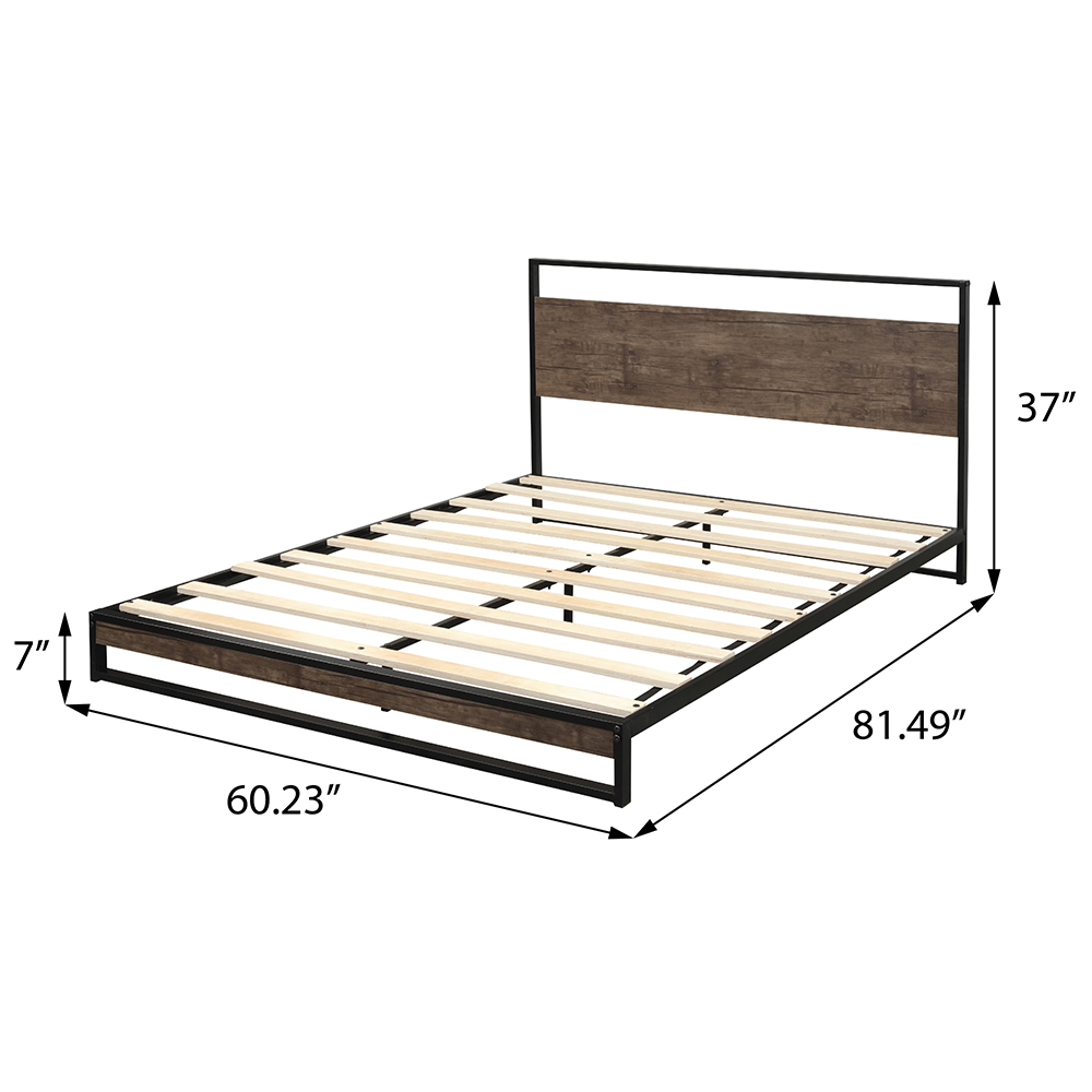 Queen-Size Metal Platform Bed Frame with Headboard and Wooden Slats Support, No Box Spring Needed (Only Frame) - Espresso