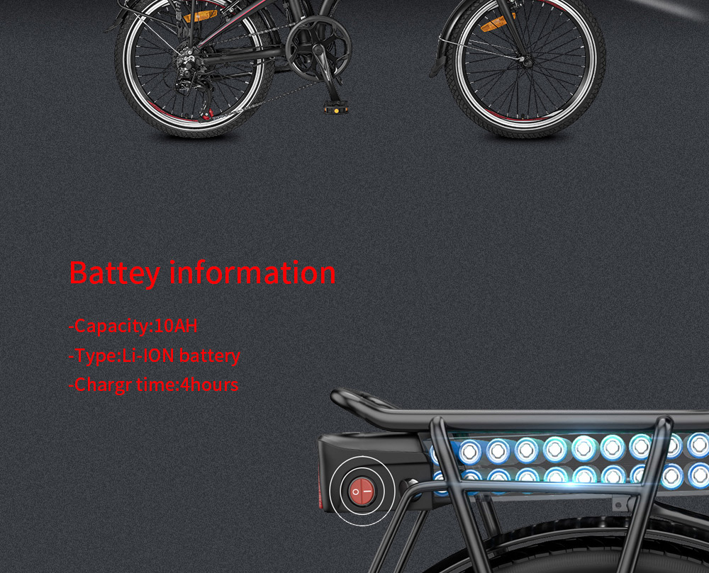 NAKXUS 20F039 20 Inch Folding Electric Bike 250W Motor 25km/h Shimano 7-Speed Gears 36V 10Ah Battery 50-55km Max range LED Headlamp IP54 Waterproof  - Black