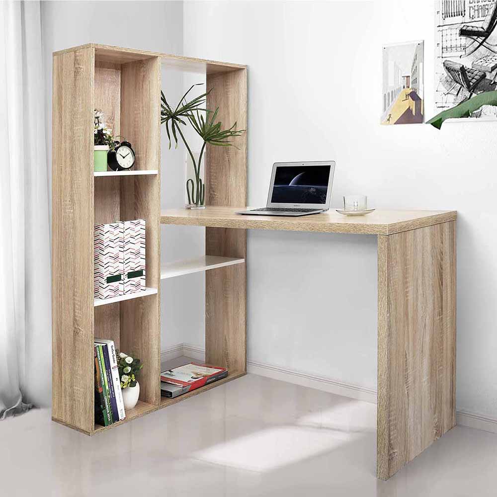 Home Office L-Shaped Computer Desk with Storage Shelves and Wooden Frame, for Game Room, Office, Study Room - Oak