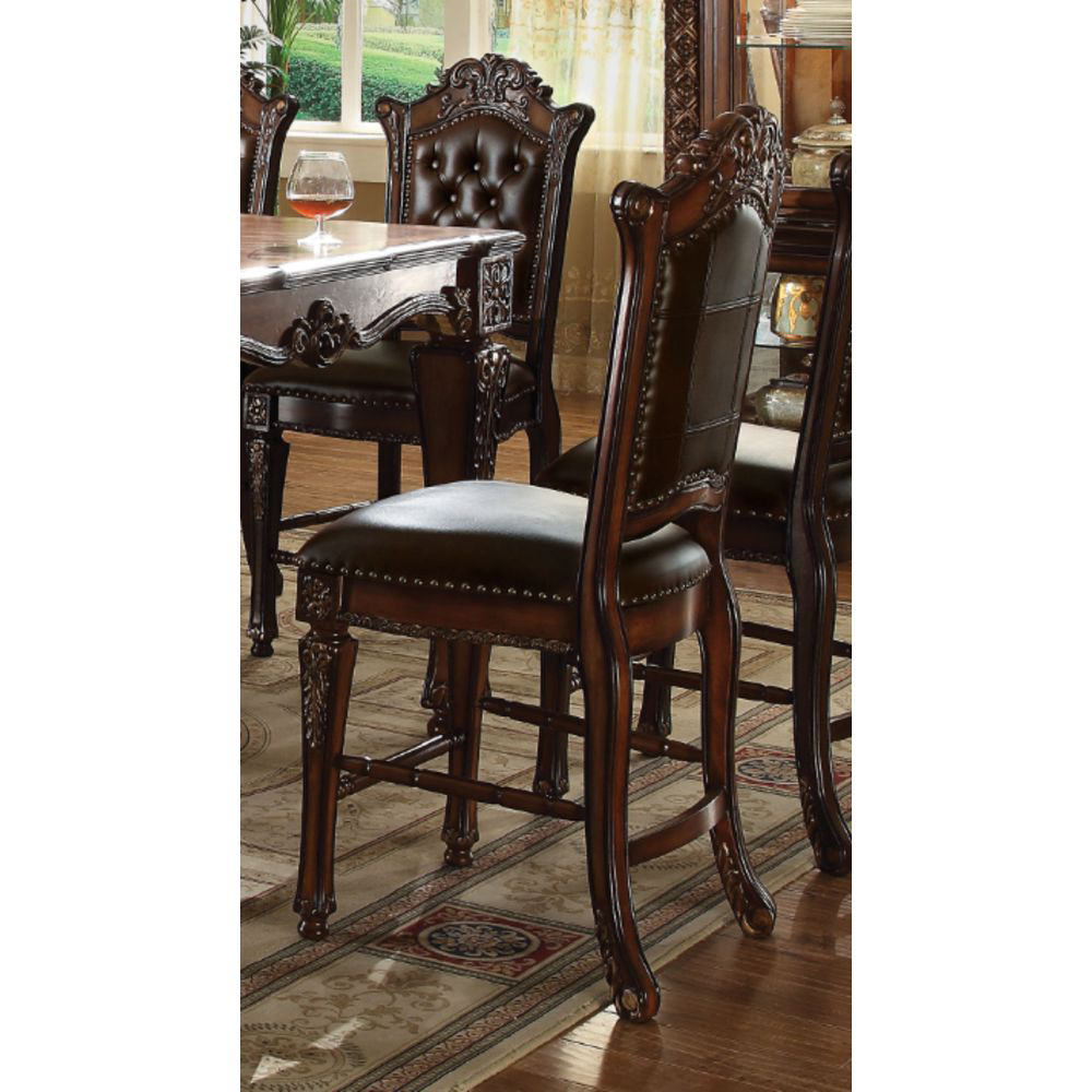 ACME Vendome PU Upholstered Counter Height Dining Chair Set of 2, with Button Tufted Backrest, and Wood Legs, for Restaurant, Cafe, Tavern, Office, Living Room - Cherry