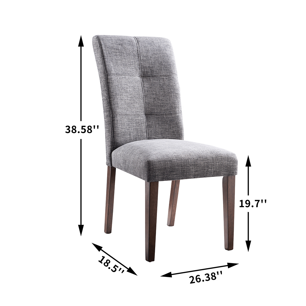 Linen Upholstered Dining Chair Set of 2, with High Backrest, and Wooden Frame, for Restaurant, Cafe, Tavern, Office, Living Room - Light Gray