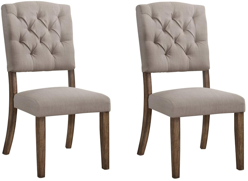 ACME Bernard Linen Upholstered Dining Chair Set of 2, with Button Tufted Backrest, and Wood Legs, for Restaurant, Cafe, Tavern, Office, Living Room - Cream