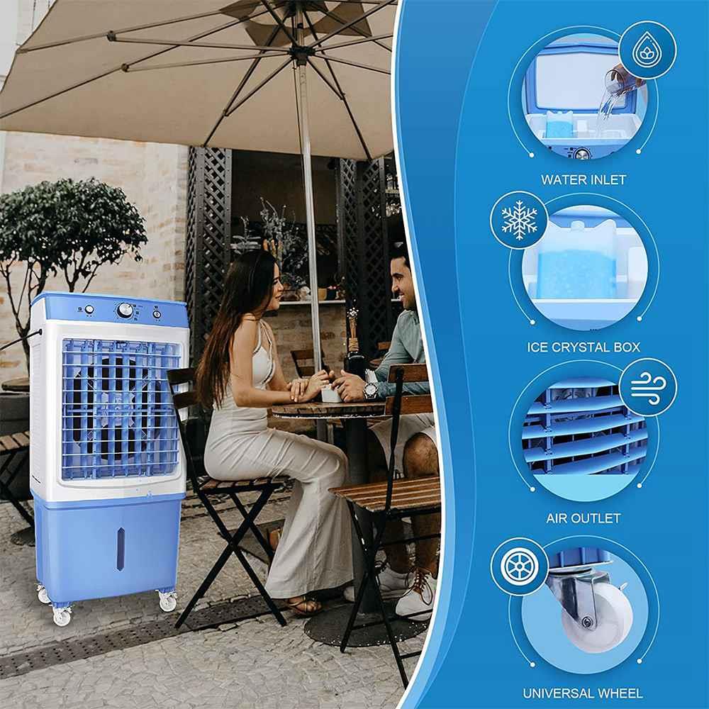 DUOLANG Portable 3-in-1 Fan with Cooling, Humidification and Purification Functions 3 Wind Speeds Adjustable 12 Gallon Water Tank - Blue
