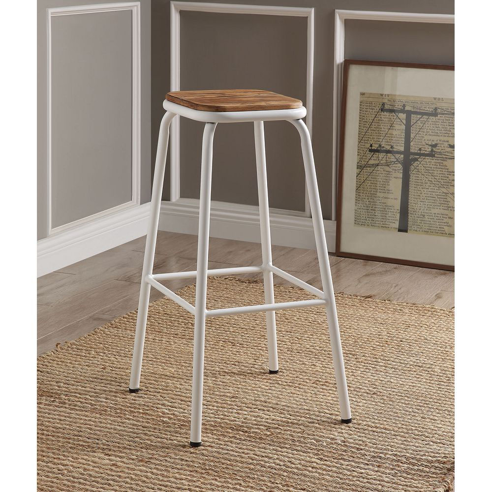 ACME Scarus Bar Stool Set of 2, with Metal Frame, for Restaurant, Cafe, Tavern, Office, Living Room - White