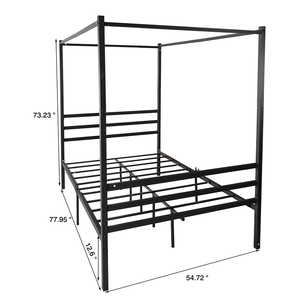 Full-Size Canopy Platform Bed Frame with 4 Pillars Black | United States