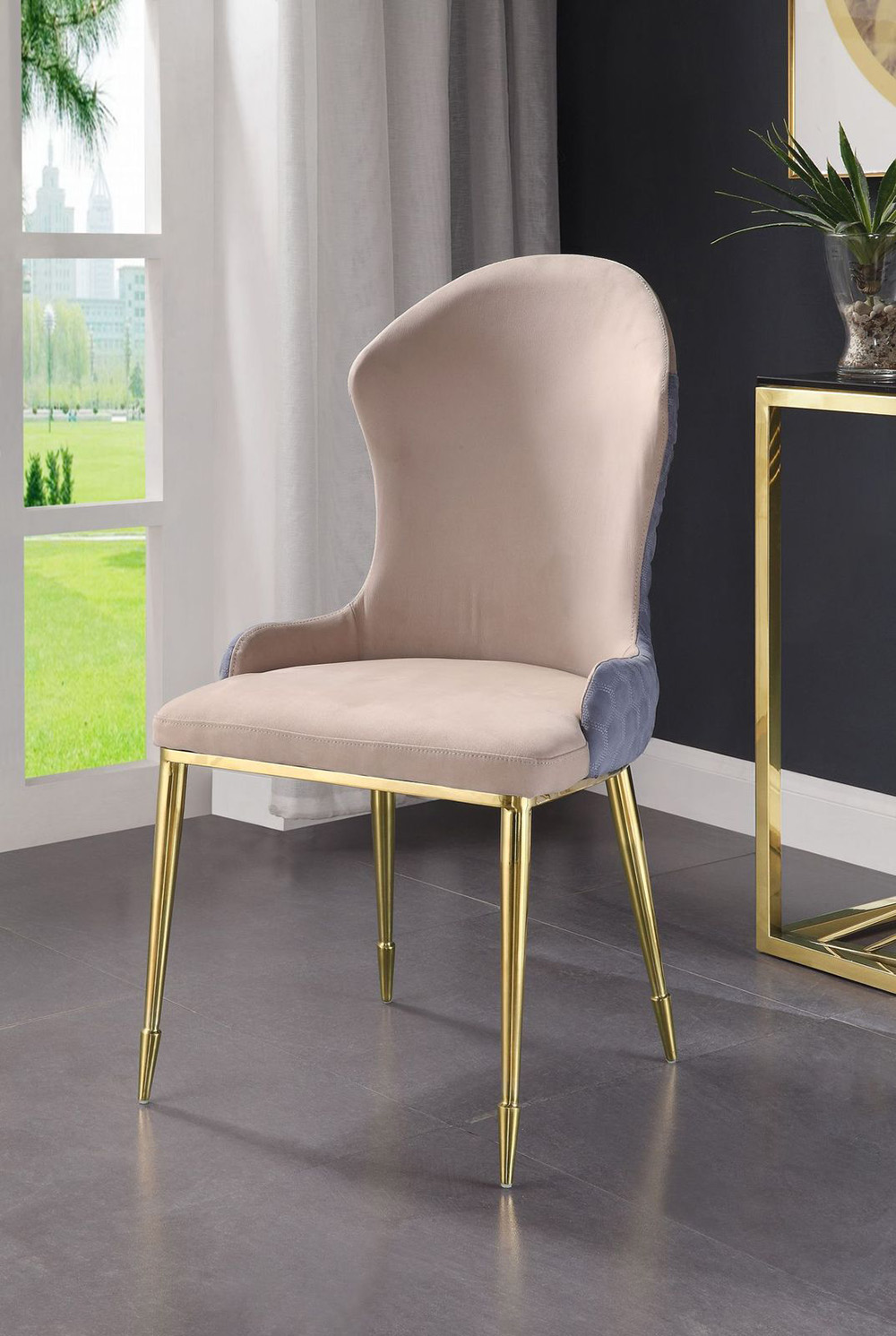 ACME Caolan Fabric Upholstered Dining Chair Set of 2, with Curved Backrest, and Metal Legs, for Restaurant, Cafe, Tavern, Office, Living Room - Beige