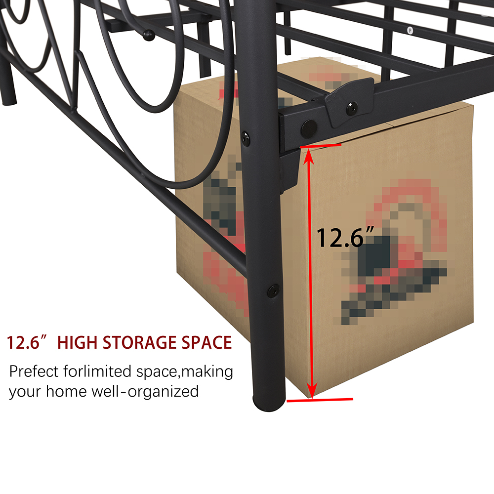 Full-Size Metal Canopy Bed Frame with 4 Pillars and Metal Slats Support, No Box Spring Needed (Only Frame) - Black