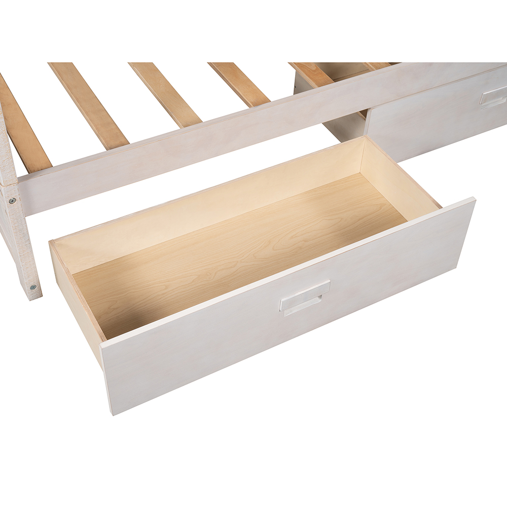 Twin-Over-Twin Size House-shaped Bunk Bed Frame with 2 Storage Drawers, Slide, Ladder, and Wooden Slats Support, No Spring Box Required, for Kids, Teens (Frame Only) - White