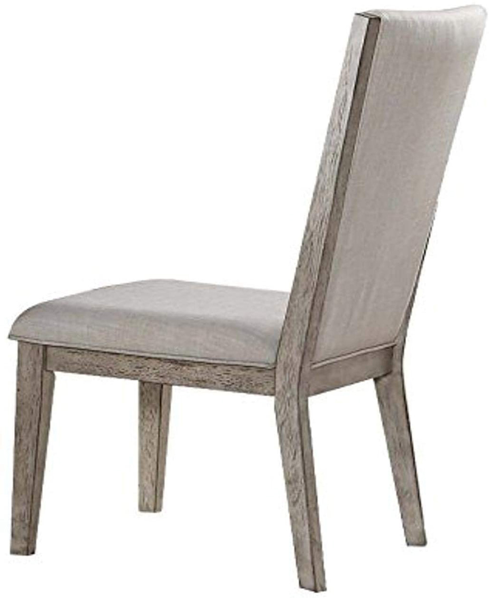 ACME Rocky Fabric Upholstered Dining Chair Set of 2, with High Backrest, and Wood Legs, for Restaurant, Cafe, Tavern, Office, Living Room - Gray