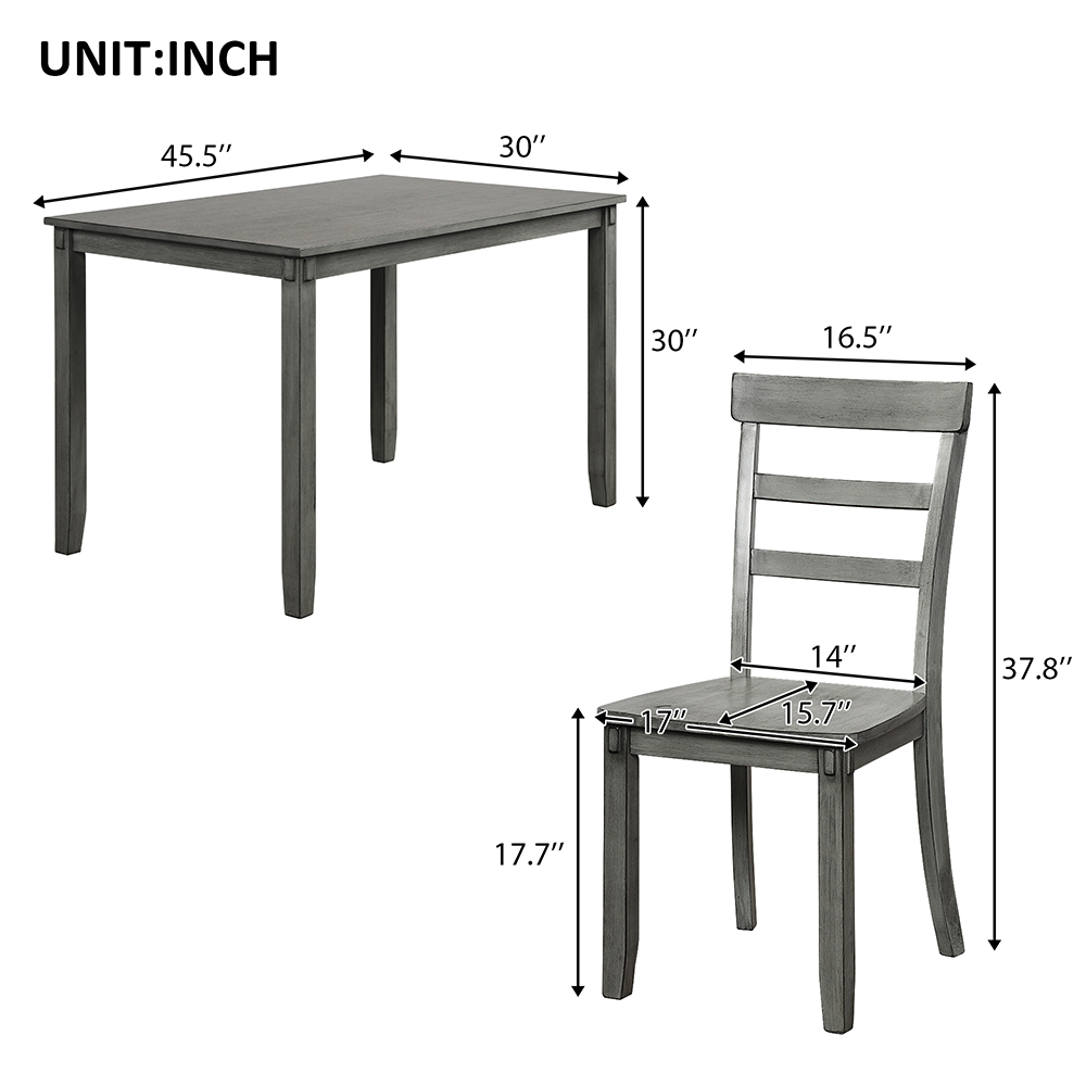 TREXM 5 Piece Dining Set, Including 1 Wood Table, and 4 Chairs, for Small Apartment, Studio, Kitchen - Gray