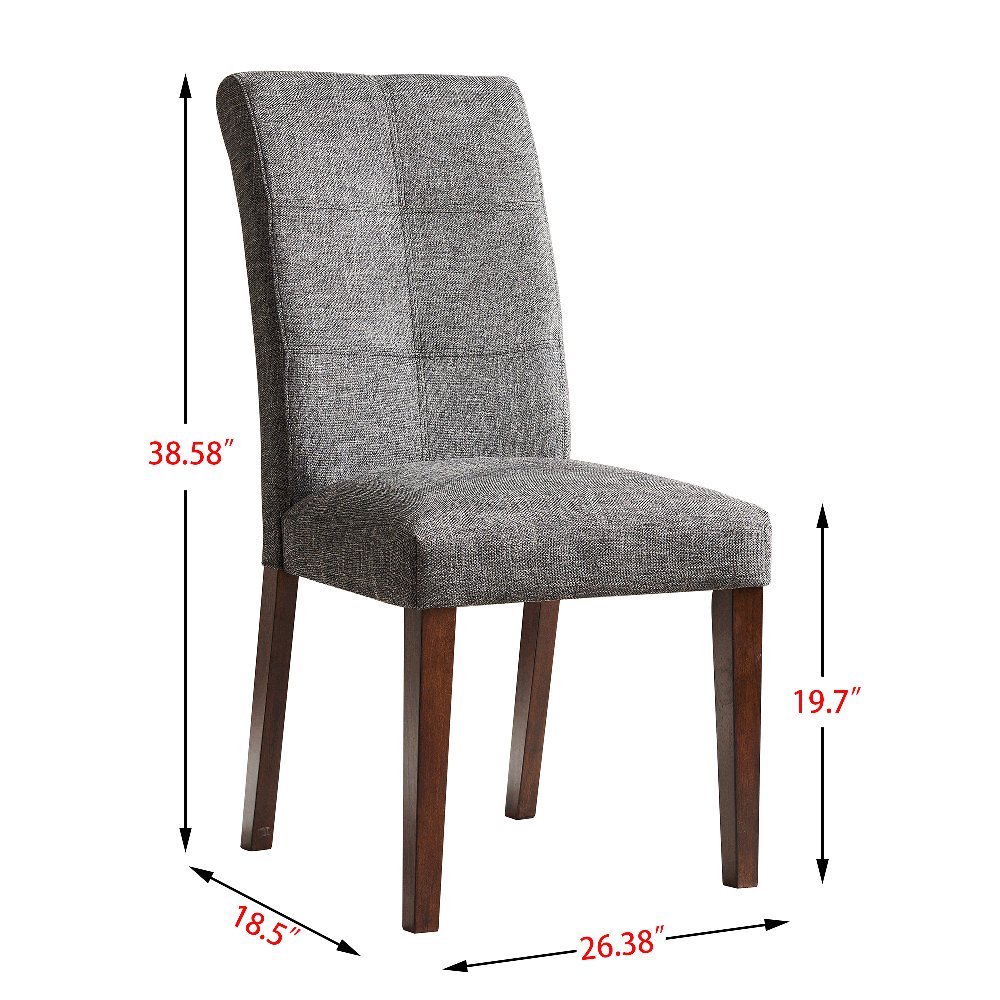 Linen Upholstered Dining Chair Set of 2, with High Backrest, and Wood Legs, for Restaurant, Cafe, Tavern, Office, Living Room - Gray